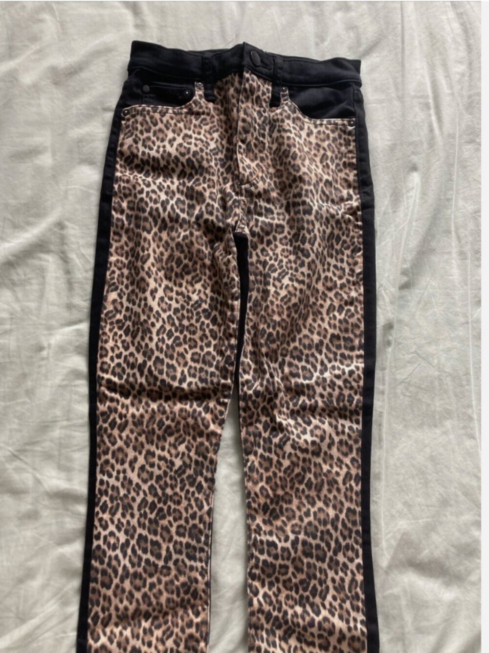 Alice & Olivia Womens Leopard / BLACK RAW FINISH Skinny Jeans Sz 25